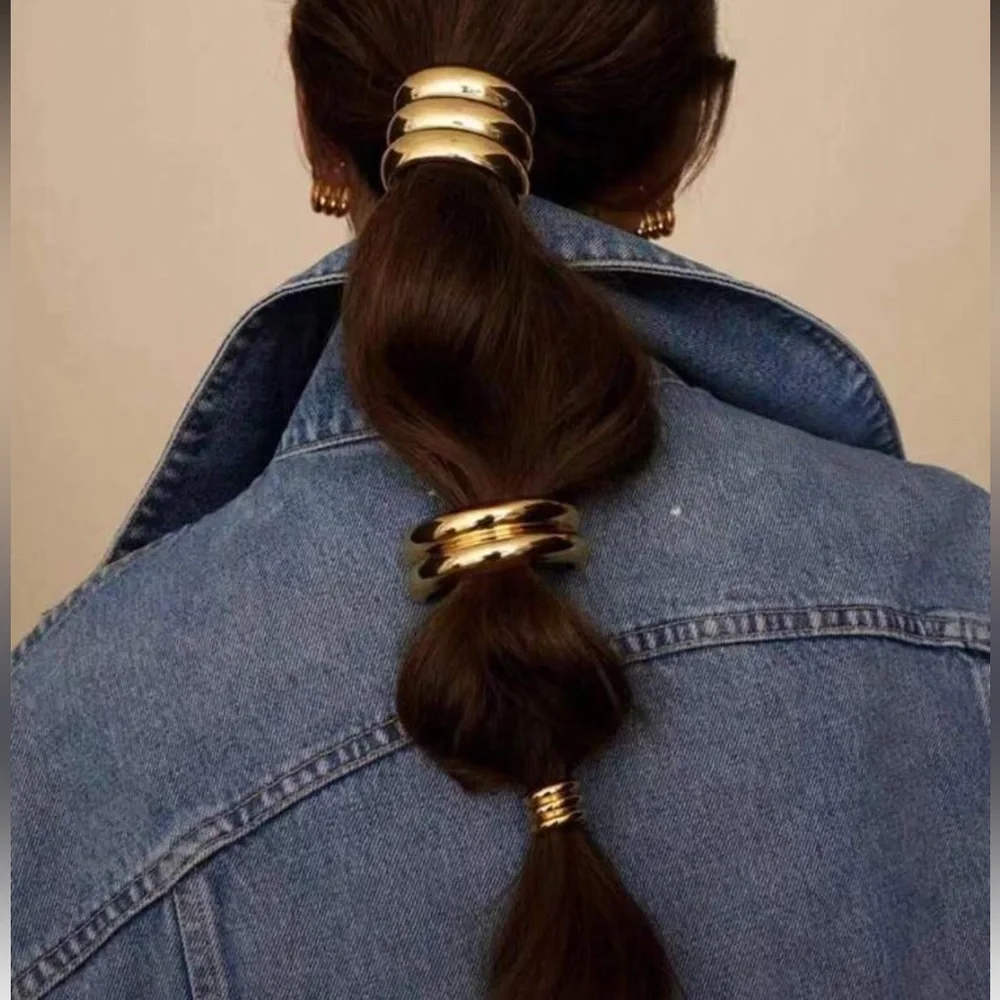 Brand New - 3 Set Boho Gold Scrunchie Hair Tie Accessory Set